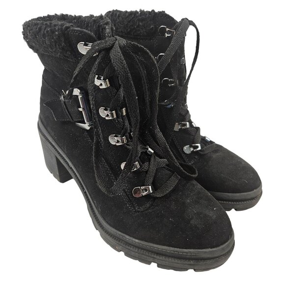 Jellypop Shoes - Black Jellypop Brandi Womens Suede Heeled Boots Size 6.5M Lace Up Fleece Lined